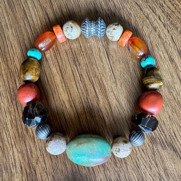 Vintage CAROLYN POLLACK Beaded Multi Gemstone Bracelet Sterling Silver Turquoise - Picture 12 of 12